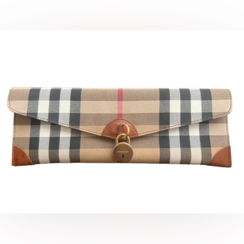 Burberry Check Canvas Leather Envelope Clutch